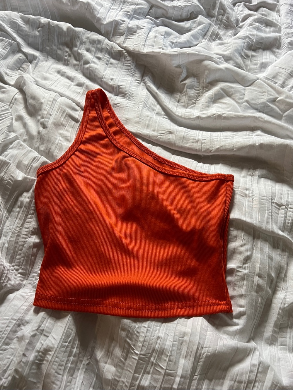 Shein One-Shoulder Ribbed Crop Top - Orange